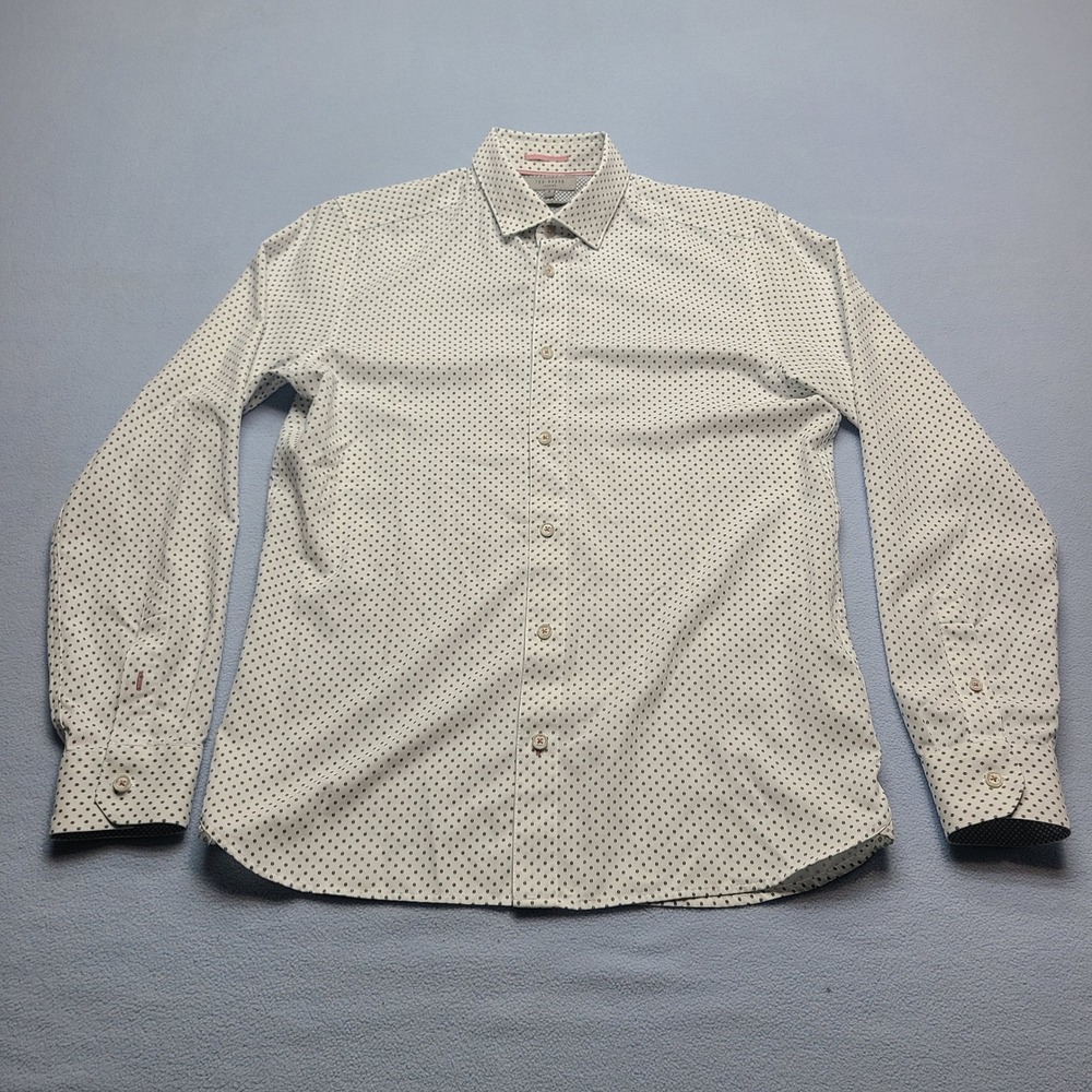 Ted Baker Button Down Shirt Mens 3 White Excellent Geometric Modal MMA ROKABI